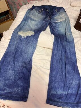 Men's Blue Distressed Jogger-Style Sweatpants